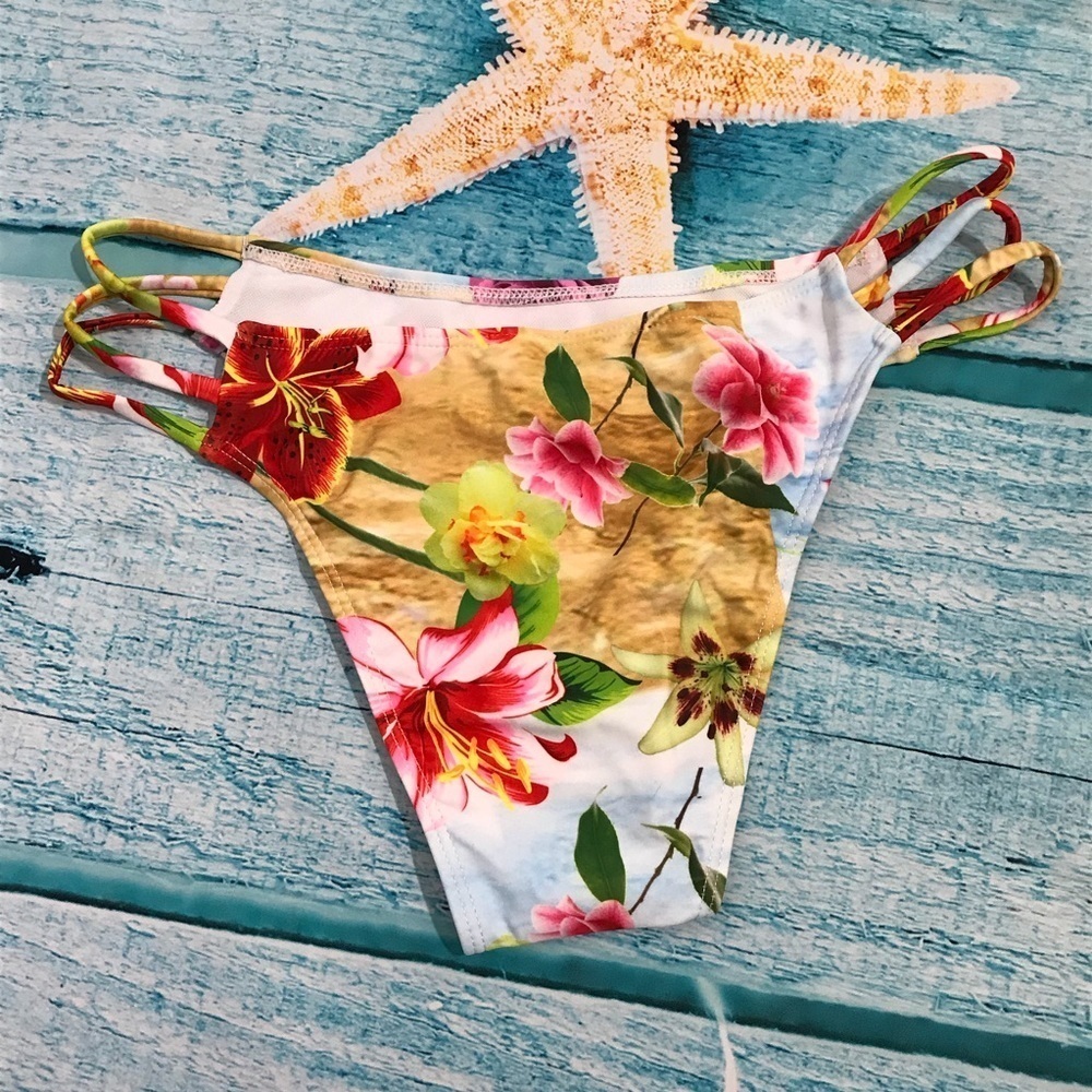 Floral neck tie strappy bikini swimsuit - Picture 6 of 8
